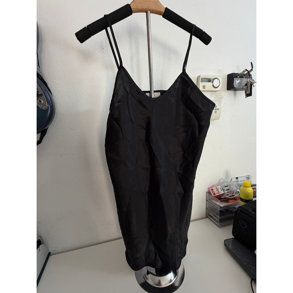 LA Intimates Black Satin Chemise Slip Dress Spaghetti Strap Mini Lingerie Small